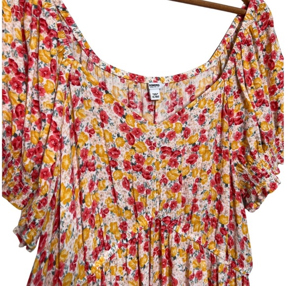 SONOMA Maternity Goods for Life Floral Maxi Dress Smocked Waist Puff Sleeve Midi - Picture 4 of 16